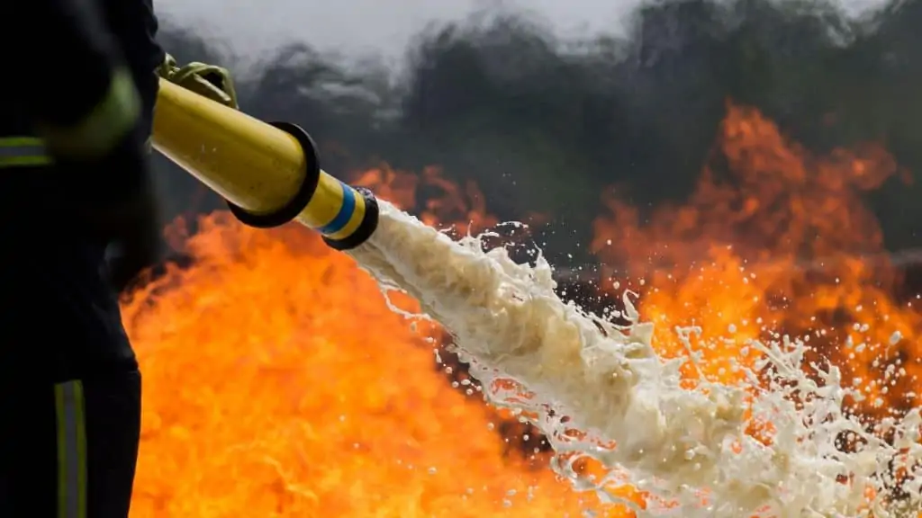 foam fire extinguisher from fire fighter